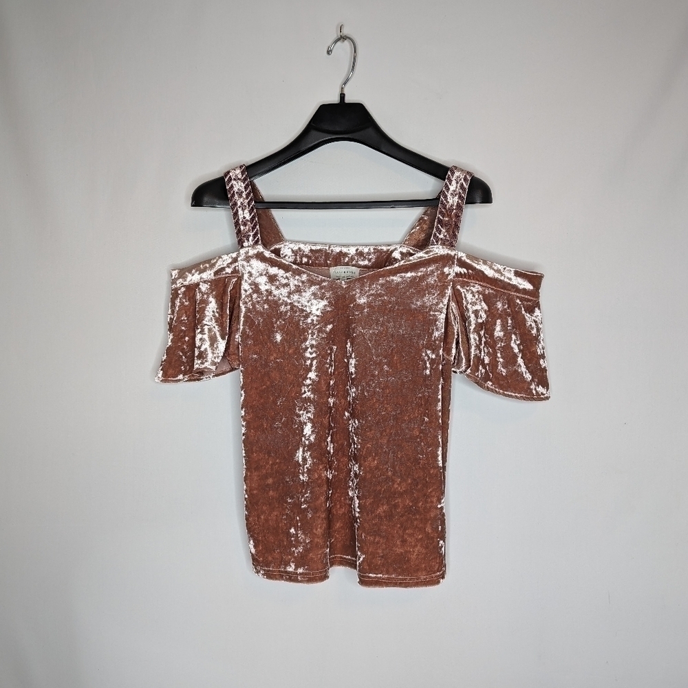 Lucky Brand Cold Shoulder Pink Velvet Top - Picture 3 of 13